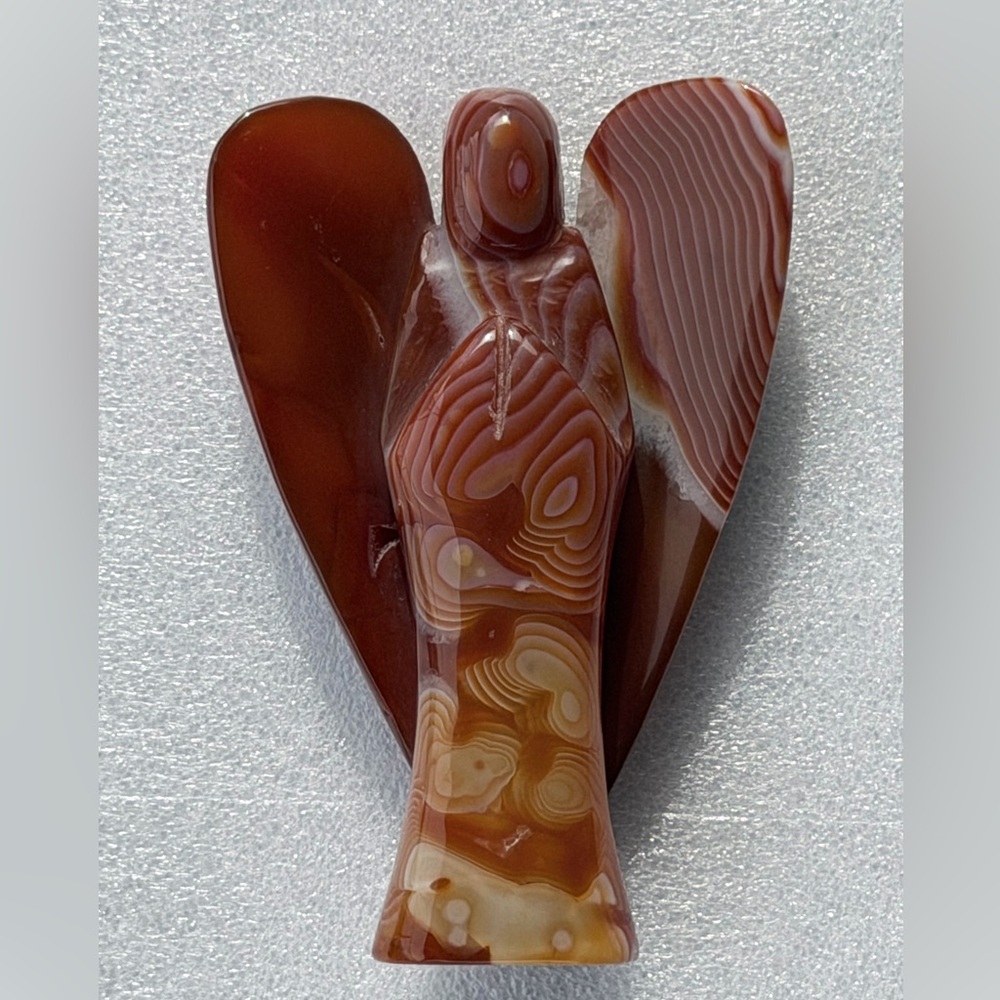 Natural Carved Carnelian Banded Angel Figurine